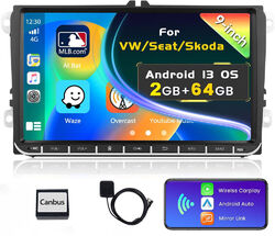 9" Android 13 2+64G Autoradio Carplay GPS Navi für VW GOLF 5 6 Touran Polo EOS