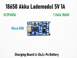 Akku Lademodul 5V 1A TP4056 Micro USB 18650 Li-Ion Laderegler Charger Lipo BMS 1