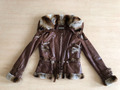 coole echt Leder Jacke Biker style braun Damen Gr. 38 40 M Fell Schnallen w neu