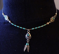 Vintage Designer Navajo Collier Kette Sterling Silber 925er Türkis Federn