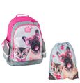 2-er Set Schulrucksack Hund und Katze Rucksack   + Turnbeutel PEE-116