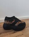 Trendy Plateau Sneaker Platform Sneaker schwarz Leopardenmuster Gr. 36 / 3 90s