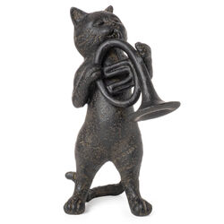 Dekofigur Katze mit Horn Instrument Katzen Deko Figur Musiker Kätzchen Kater