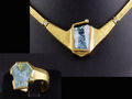 Set aus Aquamarin Brillant Collier & Ring 19,00ct (Gravur) 106,3g 750/- Gelbgold