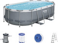 Bestway Power Steel Frame Pool-Set mit Filterpumpe 427x250x100 cm grau oval 