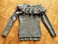 DENHAM Strickpullover aus Wolle und Alpaka mit Volant grau meliert Gr. S