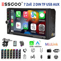 7" Autoradio 2 DIN Wireless Carplay Touchscreen Type-C AUX-IN TF BT USB Kamera+