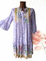 Ibiza Hippie Kleid Hängerchen Tunika BLUMEN STREIFEN 36 38 40 42 flieder gelb