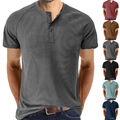 Herren Basic T-Shirt Kurzarm Henley Shirt mit Knopfleiste Sommer Top Casual Tee