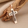 Rose Rotgold 585 schoenes Kreuz Anhaenger mit schwarzer Emaille 34mm 2.6 g