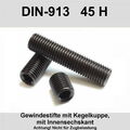 M6 DIN 913 45H Gewindestifte Kegelkuppe Innensechskant Madenschrauben Stahl M6x