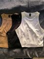 SheIn Croptop, Top, 3er Set, 3 Stück, Schwar, Weiß, Beige, Gr M, Basic, Damen