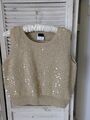 Dolce & Gabbana Sequin Top Strick Häkel Pailletten Beige Gr 42 L Design 34/48