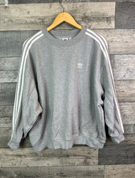 Adidas Damen Sweatshirt Oberteil UK 10 Oversize Boxy Fit Grau 3 Streifen Arm Classic