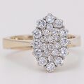 Gr. 57 - Vintage Navette Brillant 0,90 ct. Diamant Damenring Gelbgold 585/14K