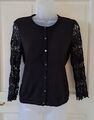 Laura Ashley Damen Strickjacke UK 10 schwarz Baumwolle mit Kaschmir Biegung Cardigan