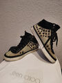 High Top Sneaker Jimmy Choo Leder Gr. 41 Leder Wildleder schwarz hellgrau Nieten