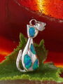 T01 Anhänger Katze Kätzchen Feueropal Opal blau Sterling Silber 925