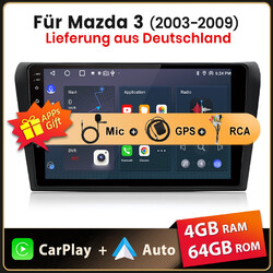4+64G 9''Android 12 Autoradio GPS Navi Bluetooth WIFI DAB+ Für Mazda 3 2003-2009