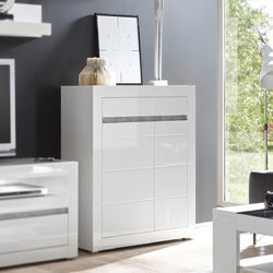 Kommode Carat Sideboard Anrichte Highboard in weiß Hochglanz und Beton grau