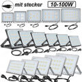 10W-100W LED Fluter Mit Stecker Außen Strahler Scheinwerfer Garten Baustrahler