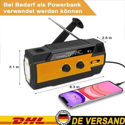 Solar Radio Kurbelradio Notfall，AM/FM LED lampe USB Handyladefunktion Tragbares