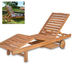 HECHT Sonnenliege Gartenliege Holz inkl. Tisch Klappbar Liege Stuhl Relax GartenVerstellbar✔Akazienholz✔199x62x30cm✔+ Tisch✔Bis 160 kg✔