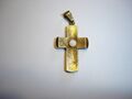 Kommunionkreuz  Anhänger mit kleiner Perle 585er Gold 25mm lang gebraucht