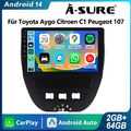 Android 14 CarPlay Autoradio GPS RDS WIFI Für Toyota Aygo Citroen C1 Peugeot 107