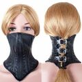 Corset Unisex Collar Lockable PU Leather Half Face Mask Bed BDSM Restraint Slave