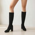 Gr41 Damen Lackstiefel High Heels Stiefel mit Blockabsatz Plateau Kniehohe Boots