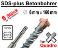 5 Stück SDS-plus Betonbohrer 6 x 160 mm Quadro Bohrer Hammerbohrer Steinbohrer