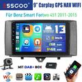 DAB+ Für Smart Fortwo 451 2011-15 Autoradio Android 13 Apple Carplay GPS Kam 64G