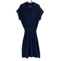 GANT Damen Marineblau Leinen Baumwolle Seide Kragen Kleid GRÖSSE S