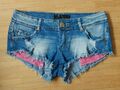 Damen Shorts, kurze Hose"Realty Jeans" Gr. M / 38 (eher 36) Blau/Pink Pailletten