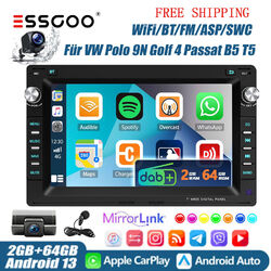 Android 13 Autoradio CarPlay 2+64G GPS Navi DVR Kam Für VW Polo 9N Golf 4 Passat