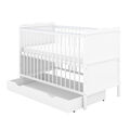 Babybett Gitterbett Kinderbett Juniorbett weiß 140x70 mit Schublade, Matratze