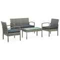 4-tlg. Garten-Lounge-Set mit Auflagen Poly Rattan Grau