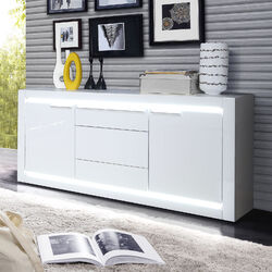 Sideboard L-Light Anrichte Kommode in MDF weiß Hochglanz inkl. LED-Lichtleiste