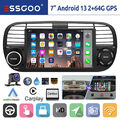 2+64G Android 13 Autoradio Carplay GPS Navi RDS WIFI +Kam Für Fiat 500 2007-2015