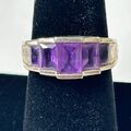 Vintage Amethyst Ring Damen 7 lila 925 Silber Februar Geburtsstein Baguette