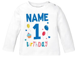 Baby Langarm-Shirt 1. Geburtstag personalisiert Name erster Geburtstag Zahl 1