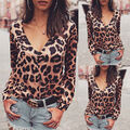 Damen Leopard Langarm T-Shirt Freizeit Tunika Shirts Oberteile Bluse Tops