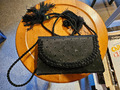 Abendtasche Clutch schick schwarz Stoff Kunststoff Vintage 70er  Jahre 20x13 cm