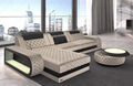 Sofa Couch Eckcouch BERLIN L LED Beleuchtung + USB Ottomane Chesterfield creme