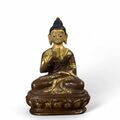 Buddha Figur Bronze Skulptur Schutzgeste 8cm Nepal teilvergoldet Sammlerstück