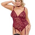 Damen Body XL-3XL Sexy Dessous Erotik Reizwäsche Strapse transparent rot "Assia"