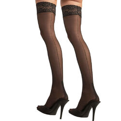 Halterlose Strümpfe S-XL mit Naht breite Spitze Nylons Strapse stockings "Cleo"