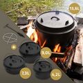 BBQ Set Dutch Oven Topf Gusstopf Feuertopf Schmortopf Kochtopf Gusseisen Schwarz