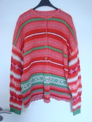 Oilily Strickjacke Pullover mit Knöpfen Damen lachs rot grün Sweatshirt Gr. ca L